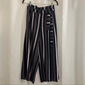 Zara high-waisted belted culottes in red, navy, and cream. Size Small.